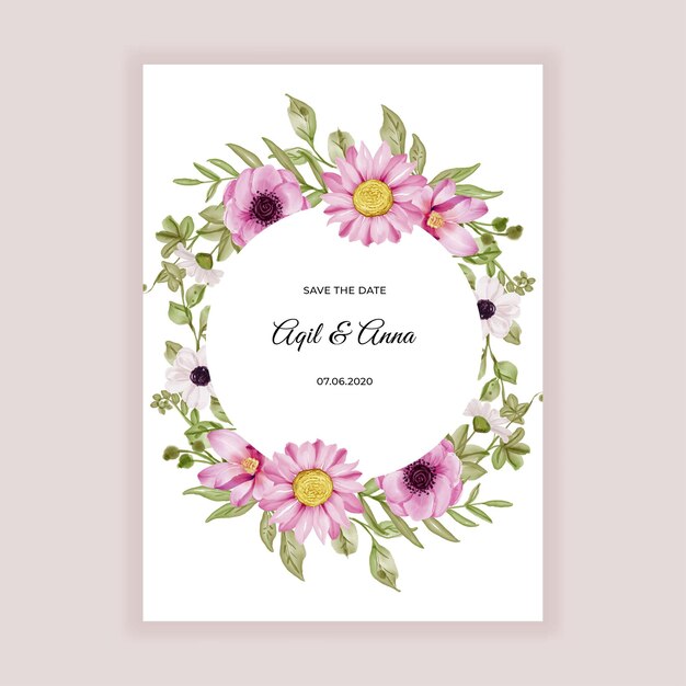 Flower frame round with soft pink flowers watercolor