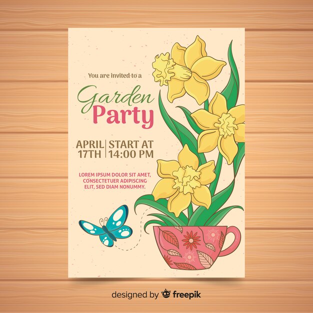 Free vector flower inside cup garden party poster