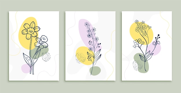 Flower line drawing posters set minimal botanic art