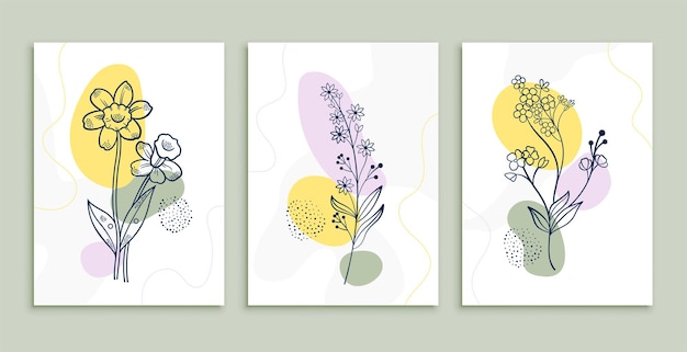 Free vector flower line drawing posters set minimal botanic art