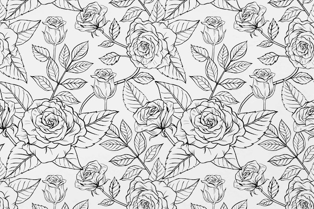 Flower pattern background, vintage botanical in black and white vector