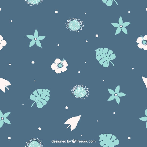 青色の背景色の花パターン