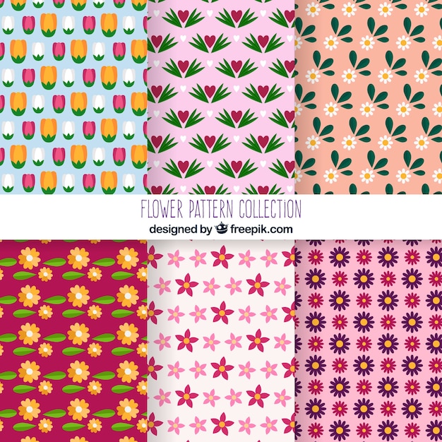 Flower patterns collection in flat style