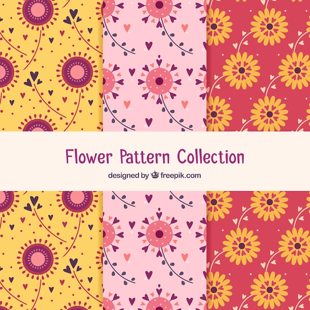 Flower patterns collection in flat style