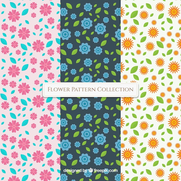 Flower patterns collection in flat style