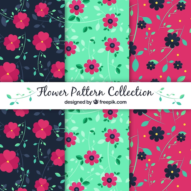 Flower patterns collection in flat style