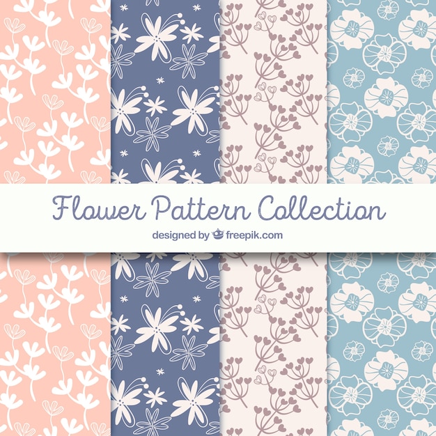 Free vector flower patterns collection in hand drawn style