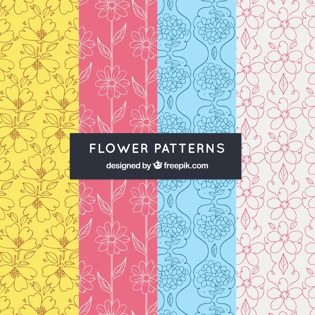 Flower patterns collection in hand drawn style