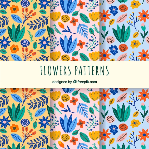 Free vector flower patterns collection in hand drawn style