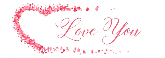 Flower petal hearts with love you message banner