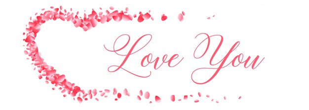 Flower petal hearts with love you message banner