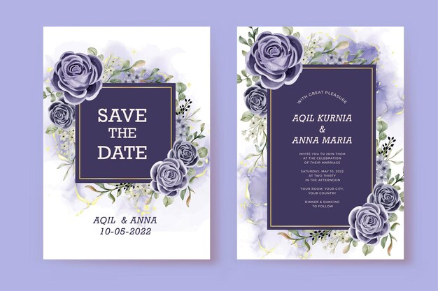 Flower rose indigo wedding invitation card