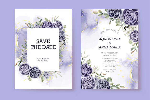 Flower rose indigo wedding invitation card