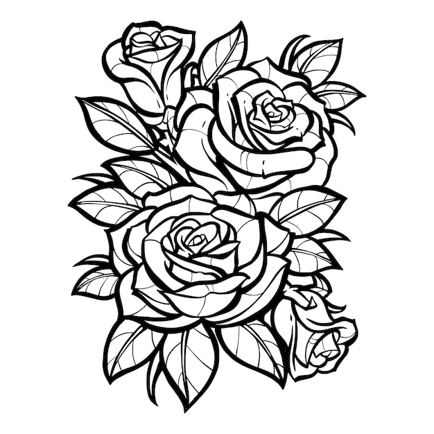 Бесплатное векторное изображение Цветные розы и листья цветные страницы