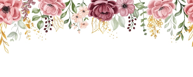 Free vector flower seamless border, floral banner arrangement maroon gold flower frame for banner background