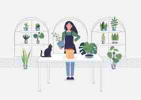 Free vector flower shop modern vector cartoon woman characters illustration on white