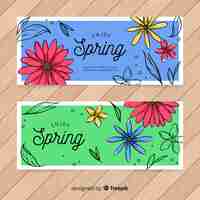 Free vector flower sketckes spring banner template