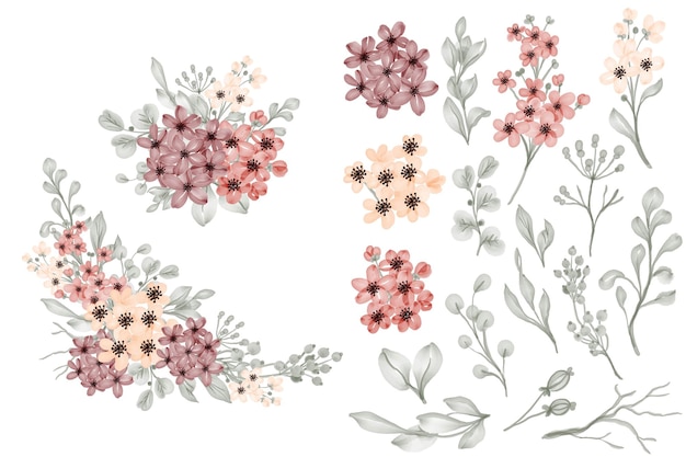 Маленький цветок и листья изолированные картинки и цветочные композиции