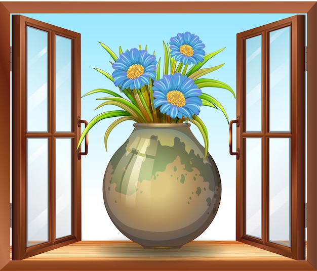 Free vector flower in vase near window