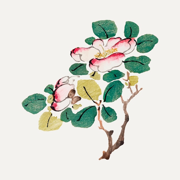 Flower vector botanical art print, remixed from artworks by Hu Zhengyan