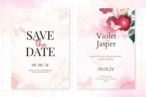 Flower wedding invitation template with aesthetic border vector, remixed from vintage public domain images