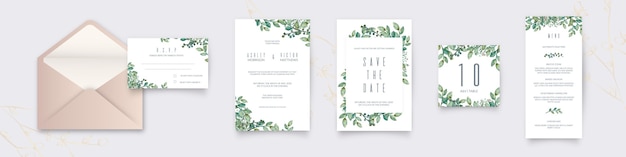 Free vector flower wedding stationery collection