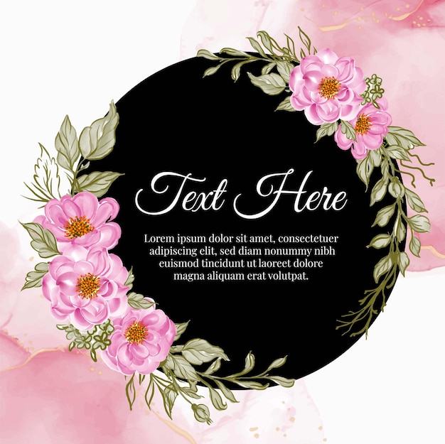 Free vector flower wreath frame of baby rose pink with ink card