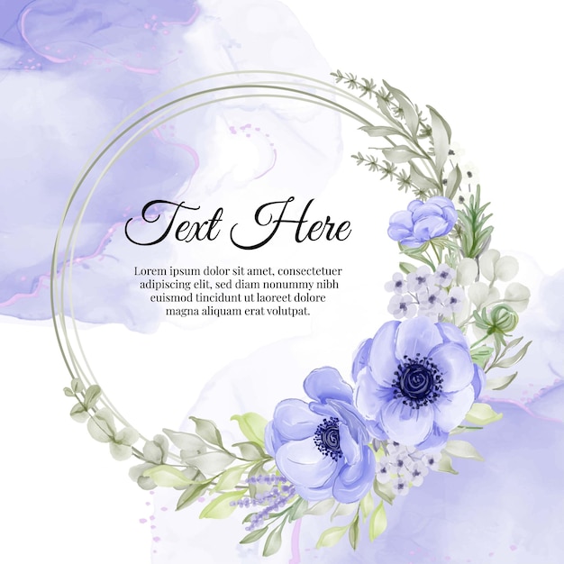 紫のアネモネの花の花輪フレーム