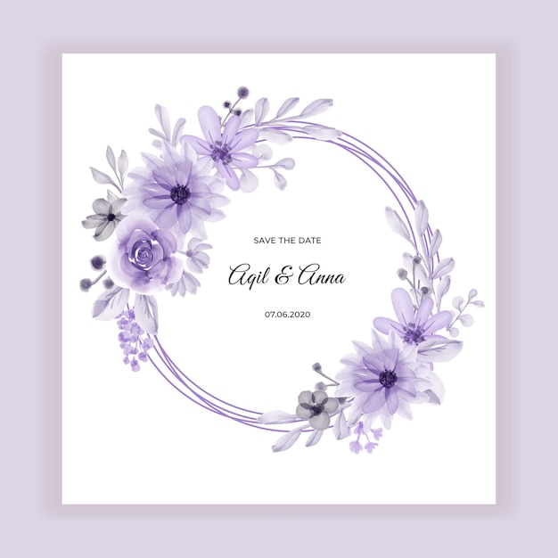 Flower Wreath Frame With Soft Purple Flowers Watercolor