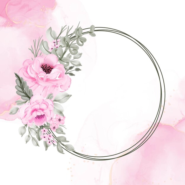 Flower wreath pink  illustration watercolor