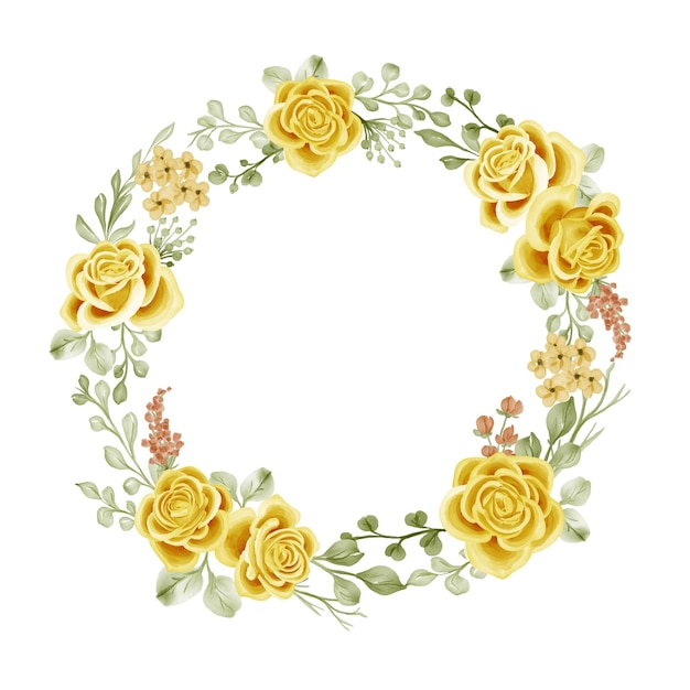 Flower wreath rose yellow with space empty
