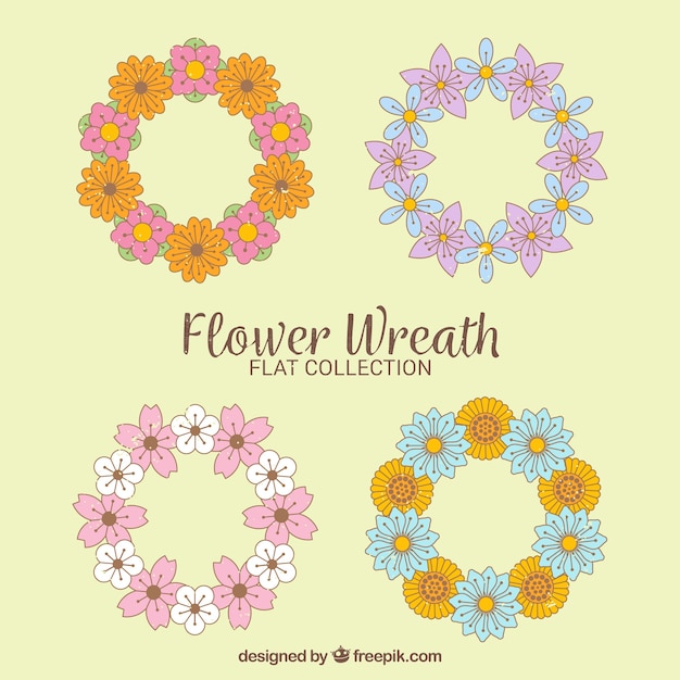 Flower wreaths with hand drawn style