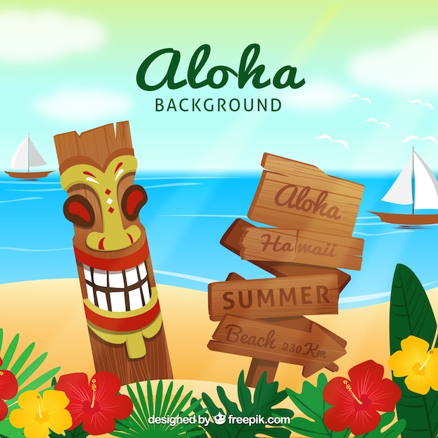 Free vector flowered beach aloha background