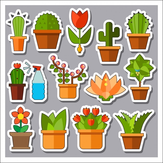 Free vector flowerpot stickers collection