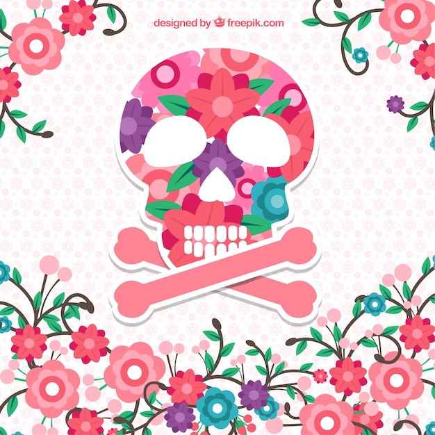 Flowers background with skull