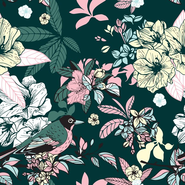 Flowers and birds seamless