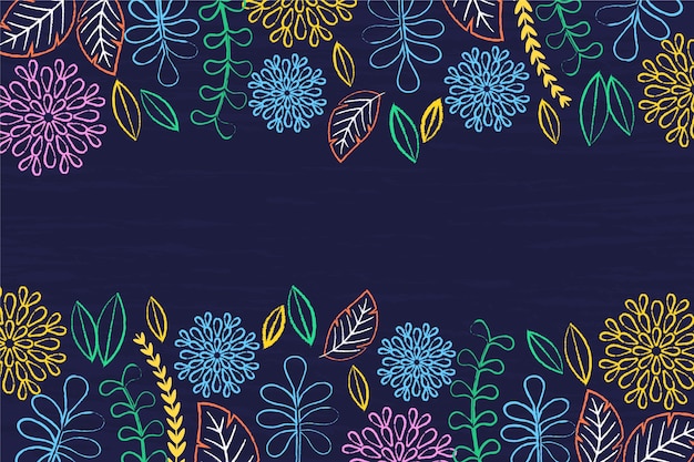 Free vector flowers on blackboard hand-drawn background