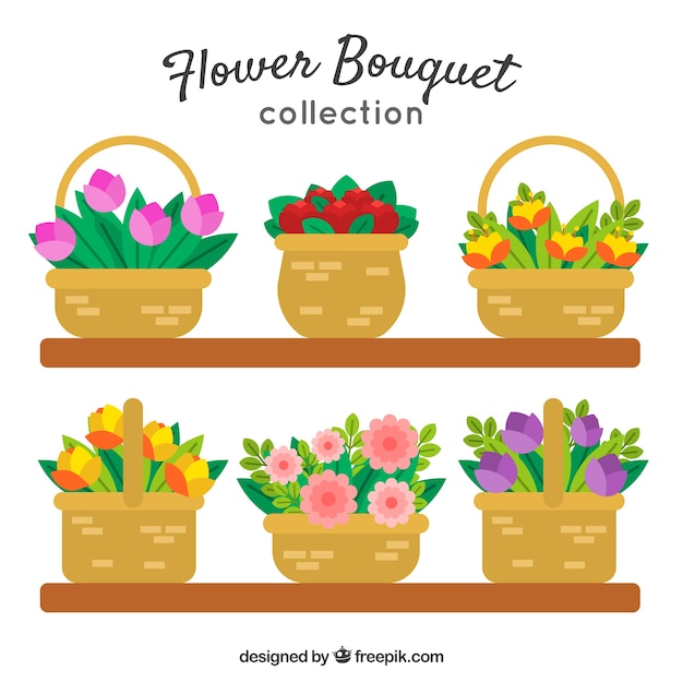 Free vector flowers bouquets collection in flat style