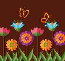 Free vector flowers butterflies spring