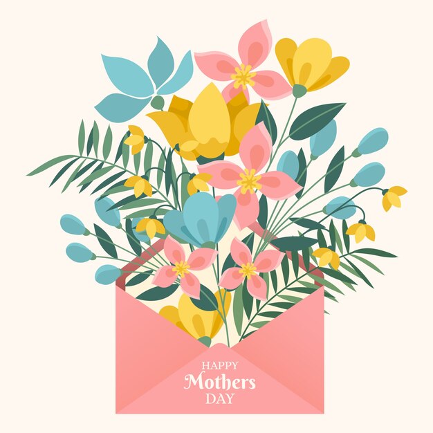 Flowers in envelope with mother's day lettering