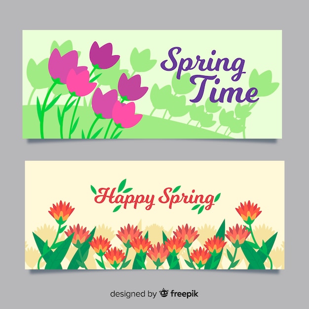 Flowers in field spring banner