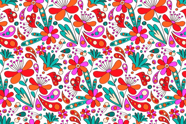 Modello groovy disegnato a mano di fiori