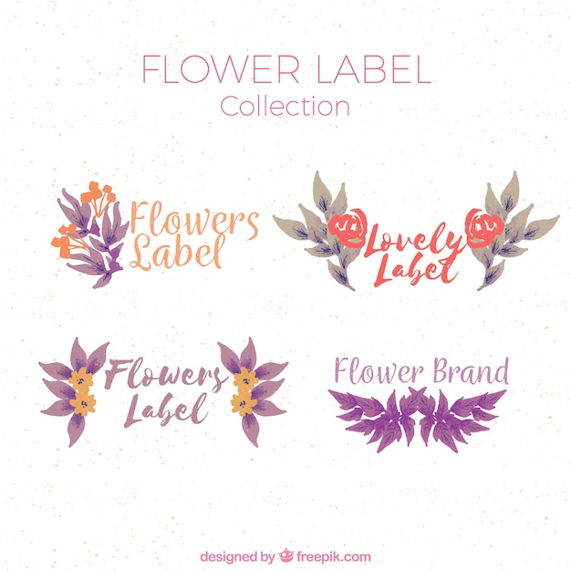 Free vector flowers labels collection in watercolor style