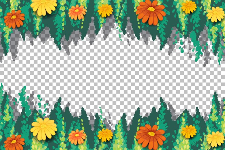 Free Vector flowers and leaves frame template on transparent background