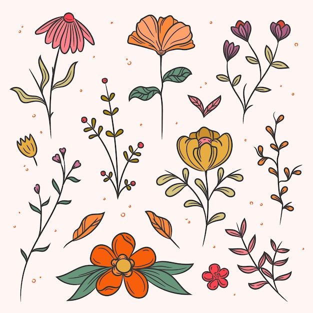 Цветы и листья с точками дизайна весенней коллекции