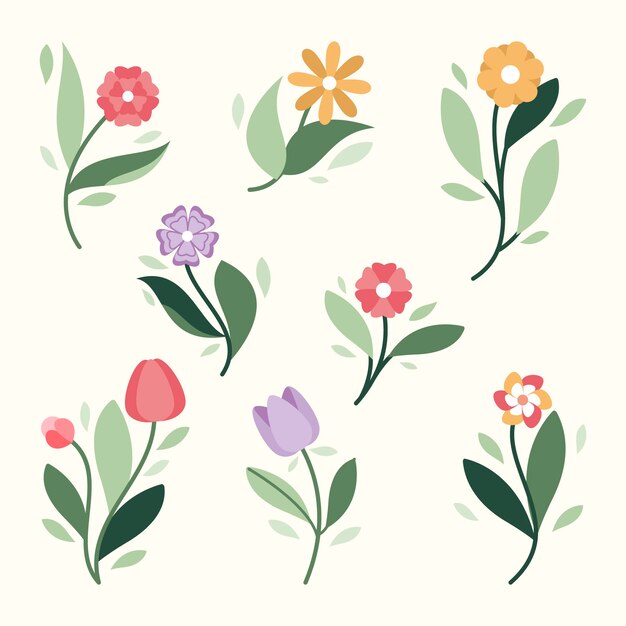 Flowers and leaves with shadows flat design