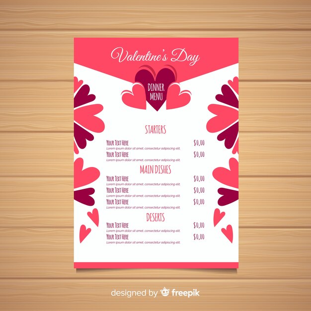 Flowers made by hearts valentine menu template