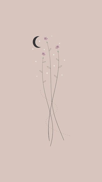 Flowers and the moon mobile phone wallpaper