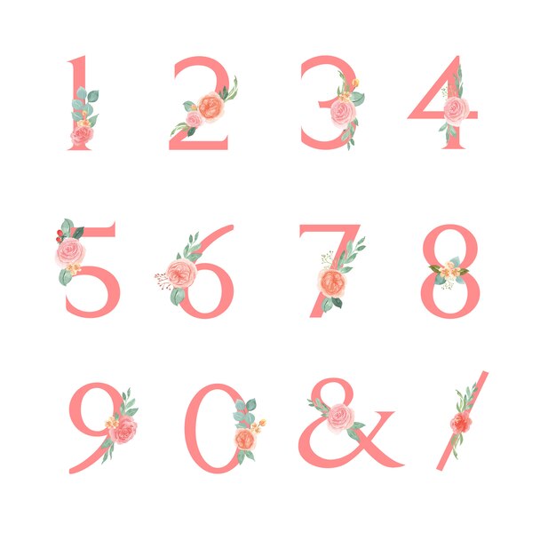 Flowers number Serif font typographic 