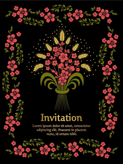 黒背景の花の結婚式invitación